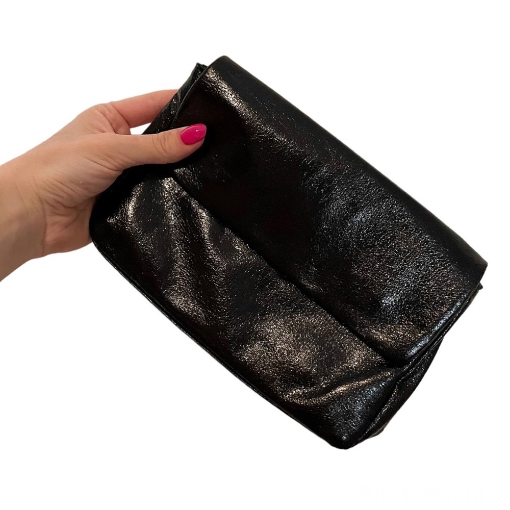 NWOT Anthropologie Mini Bag Clutch Black Flap Foldover